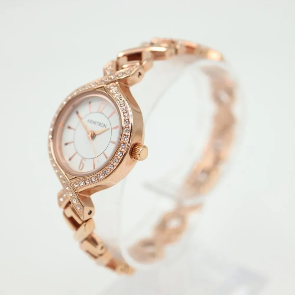 Armitron Womens Rose Gold Tone Watch 24mm Jewel Bezel Bracelet w New Battery